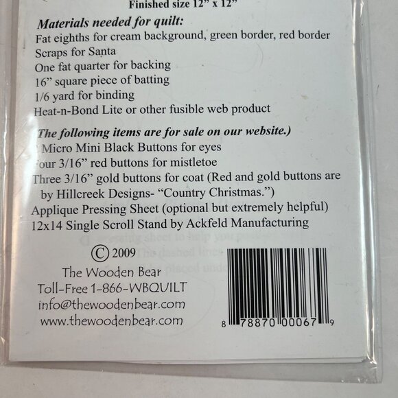 Ho Ho The Mistletoe Little Quilts Applique Ptn Wooden Bear Quilt Designs 12"x12" - Picture 6 of 6